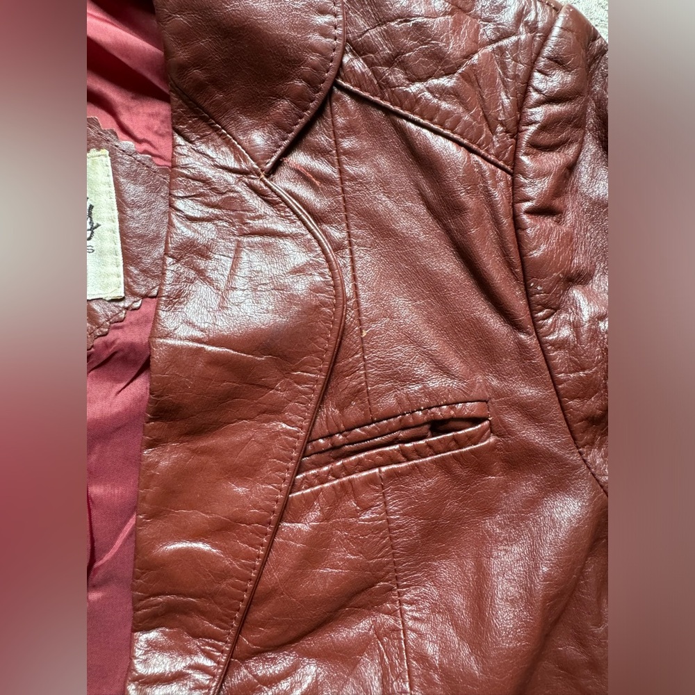 Bonaventura Women's Burgundy Leather Blazer Jacket - Picture 14 of 16